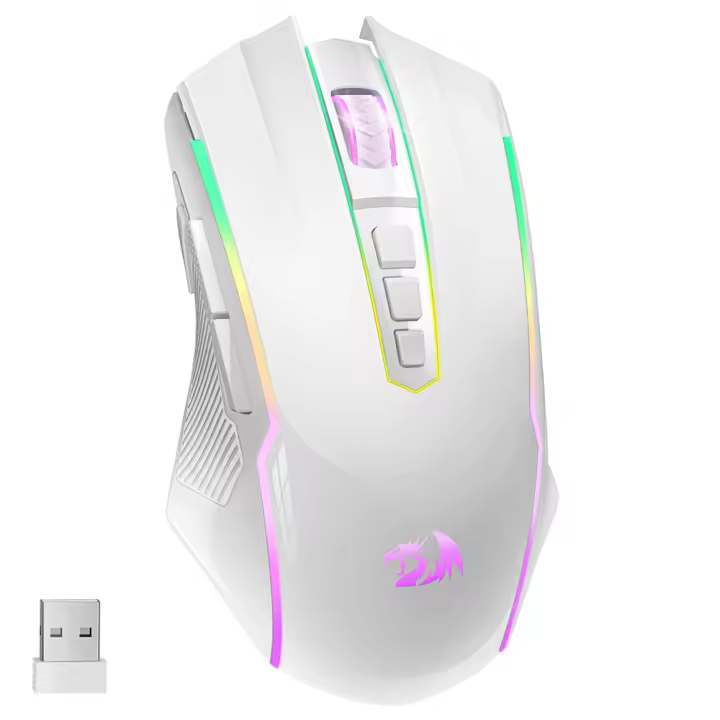 Ratón Gaming Redragon M910-WS RANGER LITE RGB: 2.4G inalámbrico/cableado en modo doble, 8000 DPI, con botones de disparo rápido. Color blanco - 1