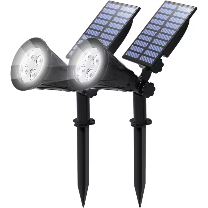 2 Unidades Foco Solar, Impermeable Luces Solares Exterior, 2 Modos de Iluminación Opcional, Ángulo de 180 ° Ajustable - 1