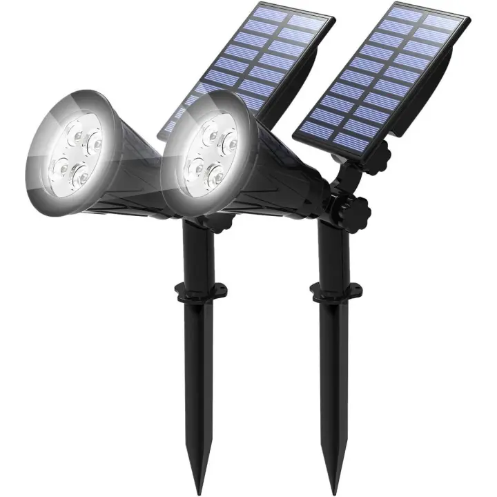 2 Unidades Foco Solar, Impermeable Luces Solares Exterior, 2 Modos de Iluminación Opcional, Ángulo de 180 ° Ajustable - 1