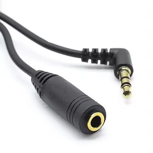 CABLEPELADO Cable Audio alargador Extensor | Conector Jack 90° Audio Estéreo 3,5 mm Macho a Hembra | 2 Metros | Negro | Para Altavoces, Auriculares, Móvil, Tablet, MP3 - 1