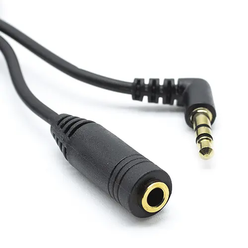 CABLEPELADO Cable Audio alargador Extensor | Conector Jack 90° Audio Estéreo 3,5 mm Macho a Hembra | 2 Metros | Negro | Para Altavoces, Auriculares, Móvil, Tablet, MP3 - 1