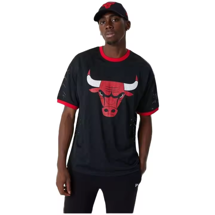 Camiseta de Manga Corta New Era Chicago Bulls Nba Team Logo Mesh Oversized para hombre en color negro - 1