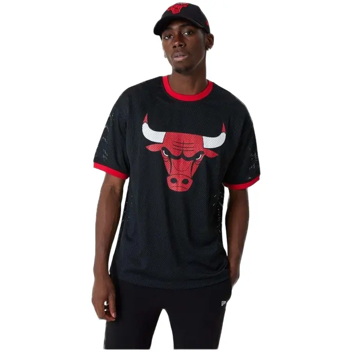 Camiseta de Manga Corta New Era Chicago Bulls Nba Team Logo Mesh Oversized para hombre en color negro - 1
