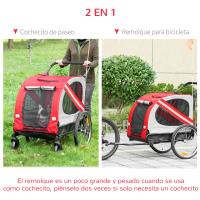 PawHut Remolque de Bicicleta Perros 2 en 1 Carrito Transporte para Mascotas con Puertas Enrollables Ventanas Cinturón de Seguridad Bandera y 6 Reflectores 140x72,5x108 cm - details 5