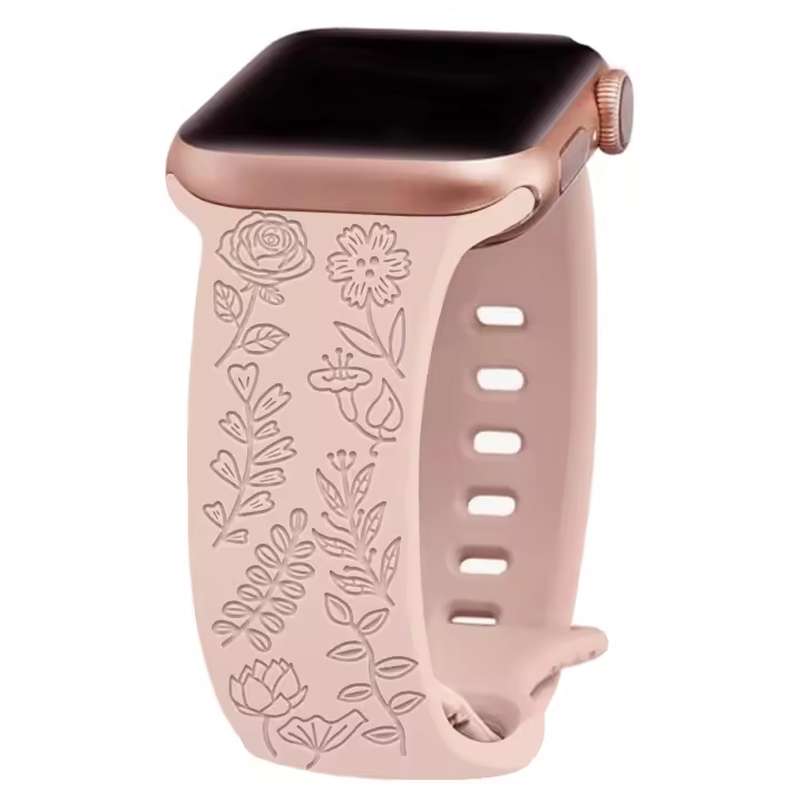 Correas con grabado floral compatibles con Apple Watch para mujeres y hombres. Correa deportiva de silicona suave con bonito estampado floral para iWatch Series 1-10, Ultra y SE.38/40/41mm - 1