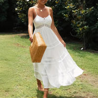 Vestido Largo Bohemio De Playa Para Mujer Estilo Casual Sin Mangas Transpirable Suelto Con Encaje Y Tirantes Solado Ancho Para Vacaciones Verano Tallas S-2XL - details 8