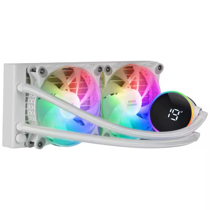 Mars Gaming ML-LCD240, Refrigeración Líquida AIO, TDP 500W, 2x Ventiladores FDB ARGB 120mm, Pantalla LCD con Monitoreo de Temperatura, Bomba Opti-Chamber 3rd Gen, Multisocket Universal, Sistema de Refrigeración Líquida PC Negra o Blanca - 1