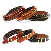 Collar De Cuero Genuino Para Perros Grandes Con Espinas Y Estrellas Fuerte Ajustable Para Pitbull Bulldog Boxer Resistente Todas Las Estaciones Tamaños L/XL Colores Rojo/Marrón/Negro - details 3