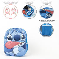 Mochila Stitch 30x25cm, Mochila 3D Escolar Infantil para Niños y Niñas de 2 a 4 años Stitch Disney, Regalo Cumpleaños, Navidad, Reyes, Color Azul - details 1