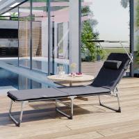 Tumbona Plegable con Colchón de 3 cm y Parasol, Respaldo Inclinable, Ideal para Jardín, Piscina y Terraza, Gris Oscuro, Capacidad 150 kg, 193x53x29,5 cm - details 1