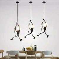 Lámpara Colgante De Hierro Vintage Con Diseño De Hombre Pequeño Arte Moderno LED Para Decoración De Sala De Estar Y Dormitorio Infantil E27 Pendente Negro - details 8