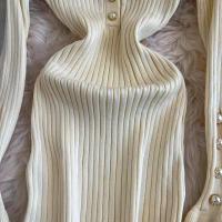 Vestido Largo De Punto Con Volantes YuooMuoo Estilo Francés Romántico Elegante Y Ajustado Para Mujer Con Manga Mariposa Mid-Calf Para Fiesta - details 18