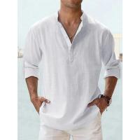 Camisa Casual Para Hombre De Algodón Y Lino Estilo Playa Verano Cuello Henley Sin Mangas Color Sólido Vacaciones Hawái - details 6