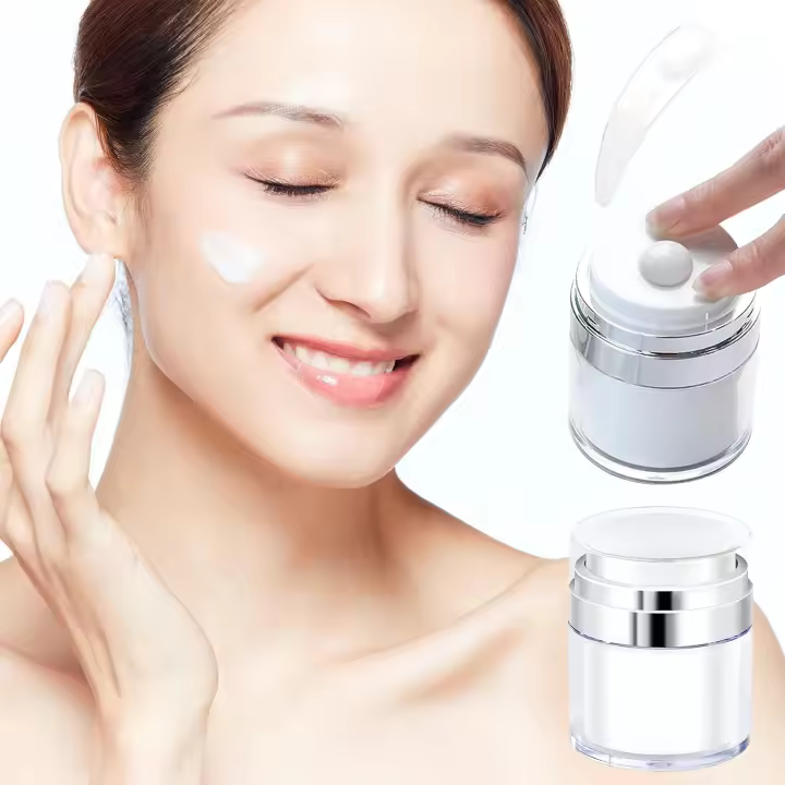 2 unids 15ml botella de la bomba Sin Aire hydratante contenedor con 2 Cuchara de Creme, recargable cosmético Cara Cream contenedor dispensador - 1
