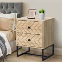 HOMCOM Mesita de Noche Mesa Auxiliar Mesilla de Noche con 2 Cajones y Patas de Metal Estilo Moderno para Dormitorio Salón Oficina 48x39,5x60 cm Natural - details 1
