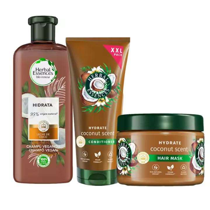 Herbal Essences | Pack Champú Hidratante Con Leche De Coco400ml + Acondicionador Hidratante Con Leche De Coco 350ml+ Mascarilla Para Pelo Seco 500ml - 1