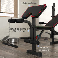 SPORTNOW Banco de Musculación Plegable Banco de Pesas con Soportes para Barra Regulables y Respaldo Ajustable para Entrenamiento Completos de Cuerpo en Casa Gimnasio Negro - details 3