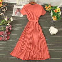 Nuevo Vestido De Verano 2026 Para Mujer Estilo Casual Con Cuello En V Manga Corta Lace up Pleated Chiffon Vestido De Cintura Alta - details 8