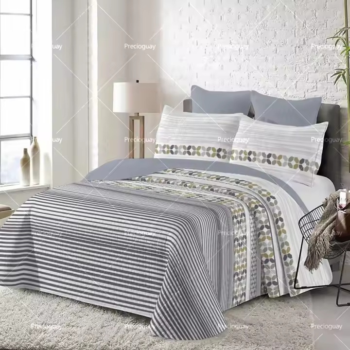 Juego de cama sencillo de tres piezas de algodón puro + 2 fundas de almohada para las cuatro estaciones. - 1
