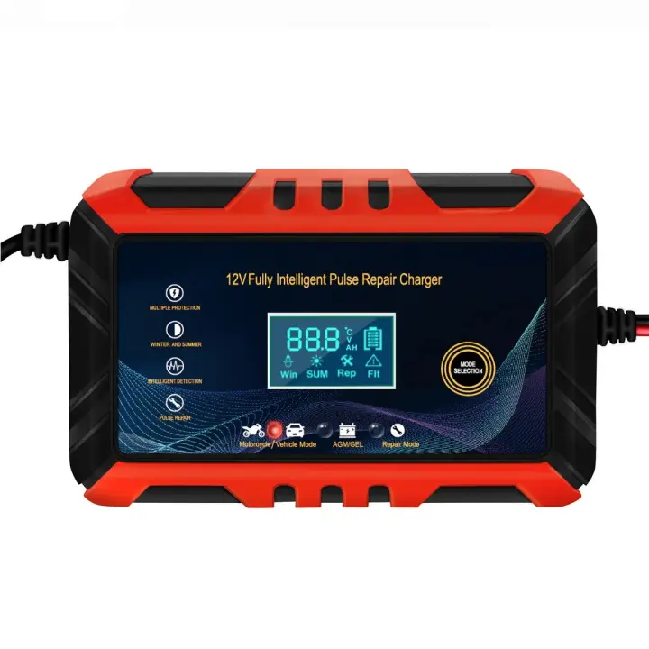 Cargador de badería de coche, reparación de Pulso inteligente, Pantalla LCD, carga de Batería de motorteta, 12V - 1
