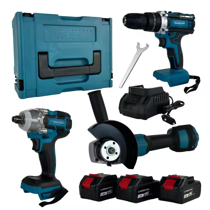 LINEA HD - Pack de Herramientas a Batería: Amoladora + Taladro/Atornillador + P. Impacto + 3 Baterías con Maletín - 1