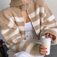 HELIAR Chaqueta De Cariñosa Para Mujer Con Rayas Y Cierre De Cremallera Estilo Casual Corta De O-Neck Ajuste Suave Para Otoño E Invierno - details 7