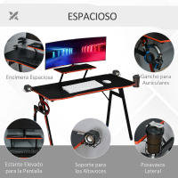 HOMCOM Mesa Gaming para Computadora PC Ergonómica Escritorio con Soporte para Monitor y Altavoz Portavasos Gancho para Auriculares Fibra de Carbono 120x60x94,5 cm Negro - details 3