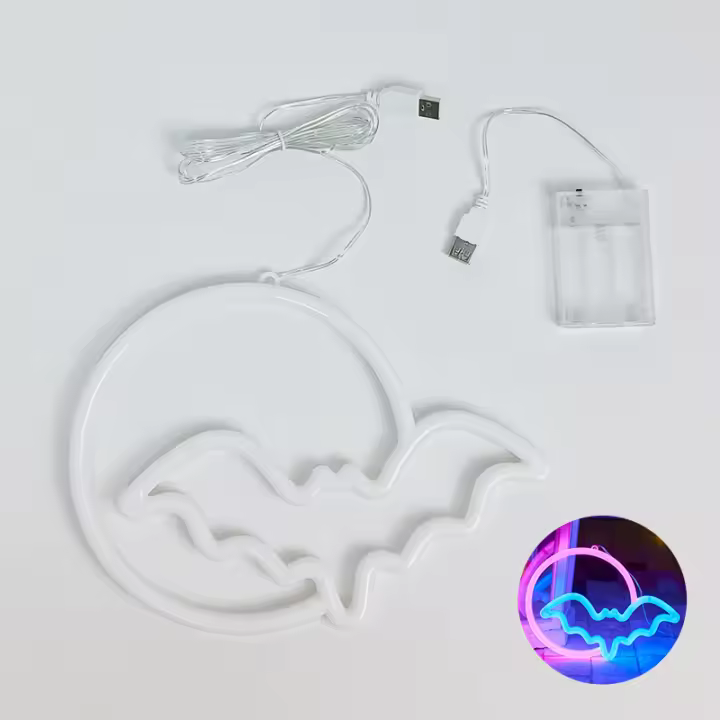 Ilumina Tu Hogar Con Nuestra Lámpara De Neón De Murciélago Y Luna LED Alimentada Por USB/batería Decoración Para Paredes Adecuada Para Niños Regalo Casa De Horror O Fiesta - 1