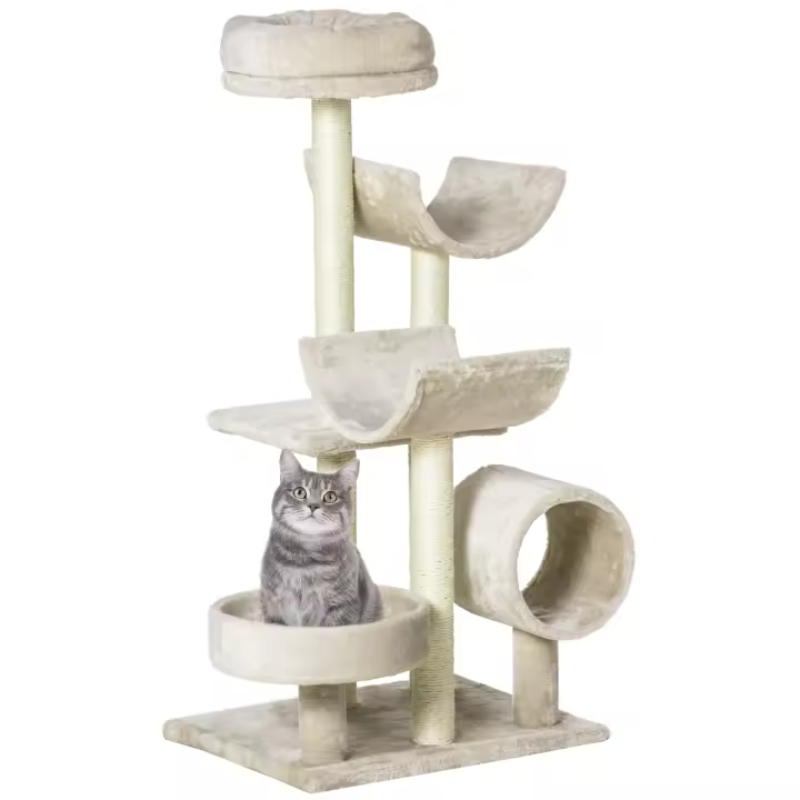 PawHut Árbol para Gatos 50x40x105 cm Árbol Rascador Grande Centro de Actividad Plataformas Tubo de Juego Sisal Natural - 1