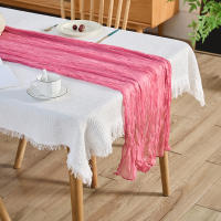 Corredor De Mesa De Queso 10FT En Rosa Tenuis Bohemio 1PC Para Fiestas Y Uso Rustico Tejido De Poliéster Sólido - details 4