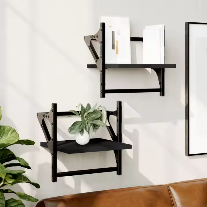Estantes de pared con barras 2 unidades negro 30x25x30 cm - 1