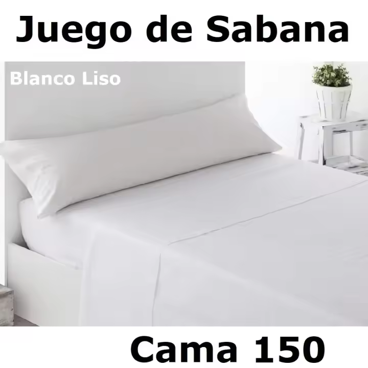 Juego de Sábanas CM para Cama de 150 - Blanco Liso - 3 Piezas - Microfibra 100% Poliéster - 1