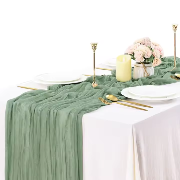 Corredor De Mesa De Lino Verde 90x400cm Para Boda Fiesta Reunión Navidad Decoración Rústica Bohemia Tela De Queso - 1