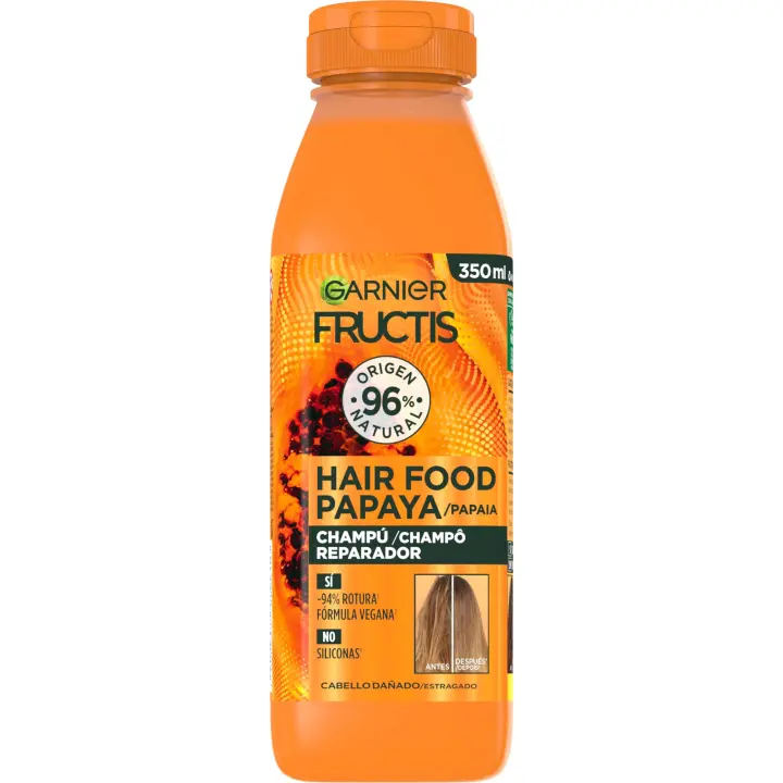 GARNIER Fructis Hair Food Papaya Sets de Champú, Acondicionador o Mascarilla 3 en 1 para Cabello Dañado - 1