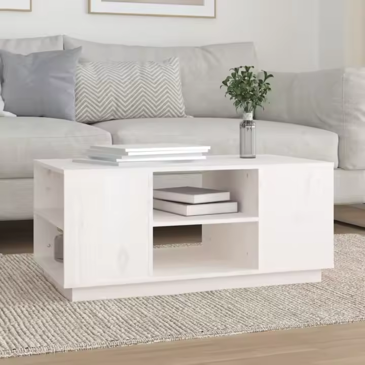 vidaXL Mesa de centro de madera maciza de pino blanco 90x49x40,5 cm - 1