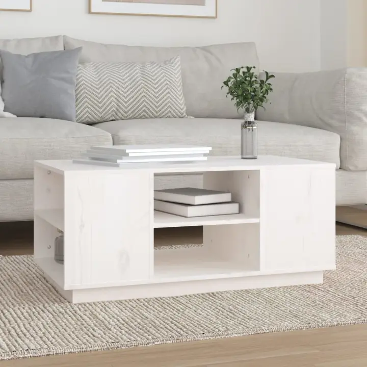 vidaXL Mesa de centro de madera maciza de pino blanco 90x49x40,5 cm - 1