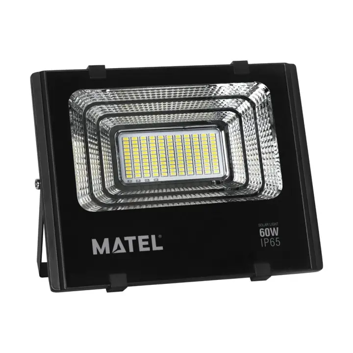Proyector LED Solar Negro 60W Luz Fría - MATEL - Aluminio y Cristal - 120º de Apertura - 6400K - 1