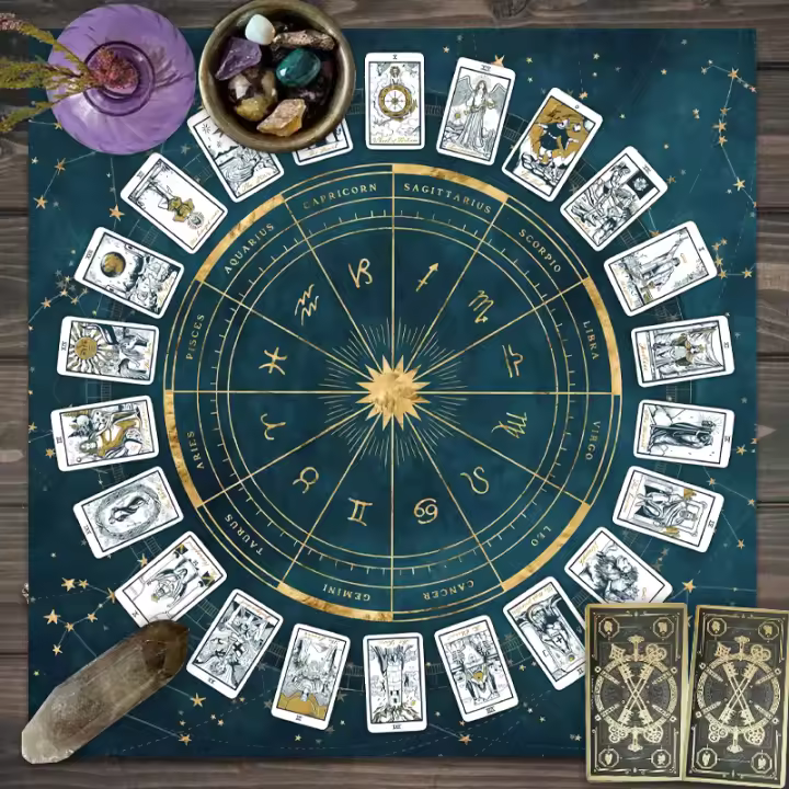 Mantel De Juego De Cartas Tarot Con 12 Zodiacos Para Fortuna Toldo De Juego De Mesa Decorativo De Poliéster/Celulosa Tamaño Cuadrado - 1