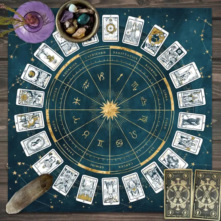 Mantel De Juego De Cartas Tarot Con 12 Zodiacos Para Fortuna Toldo De Juego De Mesa Decorativo De Poliéster/Celulosa Tamaño Cuadrado - 1
