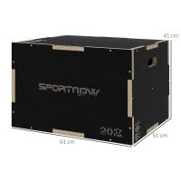 SPORTNOW Cajón Pliométrico Caja Pliométrica con 3 Alturas Diferentes Entrenamiento de Fuerza en Casa Oficina Gimnasia CrossFit Carga 120 kg Negro - details 2