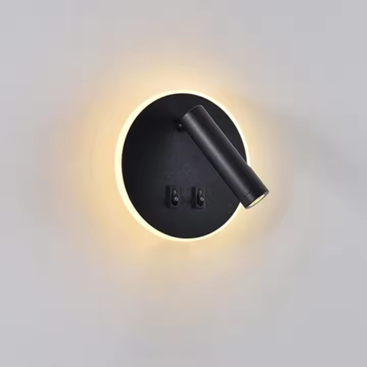 Lámpara De Pared Led MINKUROW, Lámpara De Lectura De Cabecera, Luces De Lectura De Pared Led De 9 W, Foco Ajustable (Luz Cálida De 3000 K) Negro (Forma Redonda) - 1