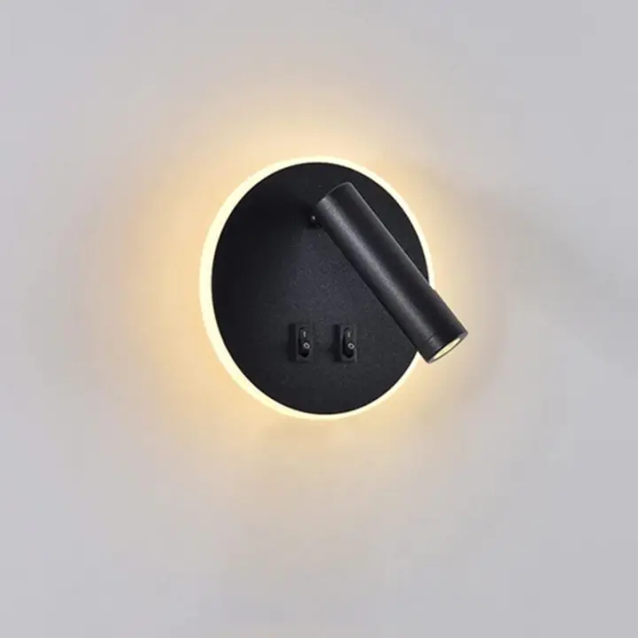 Lámpara De Pared Led MINKUROW, Lámpara De Lectura De Cabecera, Luces De Lectura De Pared Led De 9 W, Foco Ajustable (Luz Cálida De 3000 K) Negro (Forma Redonda) - 1