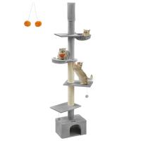 Árbol para Gatos, Torre de Suelo a Techo, Altura Ajustable 231-291 cm, Alto y Multinivel, Diámetro 11 cm, Gruesos Postes, Cueva, Hamaca, Plataforma - details 6