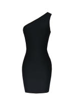 Vestido Mini De Verano Simple Negro Un Hombro Con Estiramiento Slim Moda De Vacaciones Asimétrico Sin Mangas Cierre De Cremallera - details 4