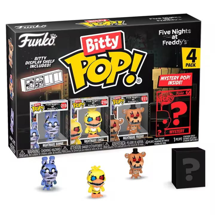 Blister 4 figuras Bitty POP Five Nights at Freddys Nightmare BonnieFigura  Coleccionable - Idea de Regalo- Mercancia Oficial - Juguetes para Niños y Adultos - Movies Fans - Muñeco para Coleccionistas y Exposición - 1