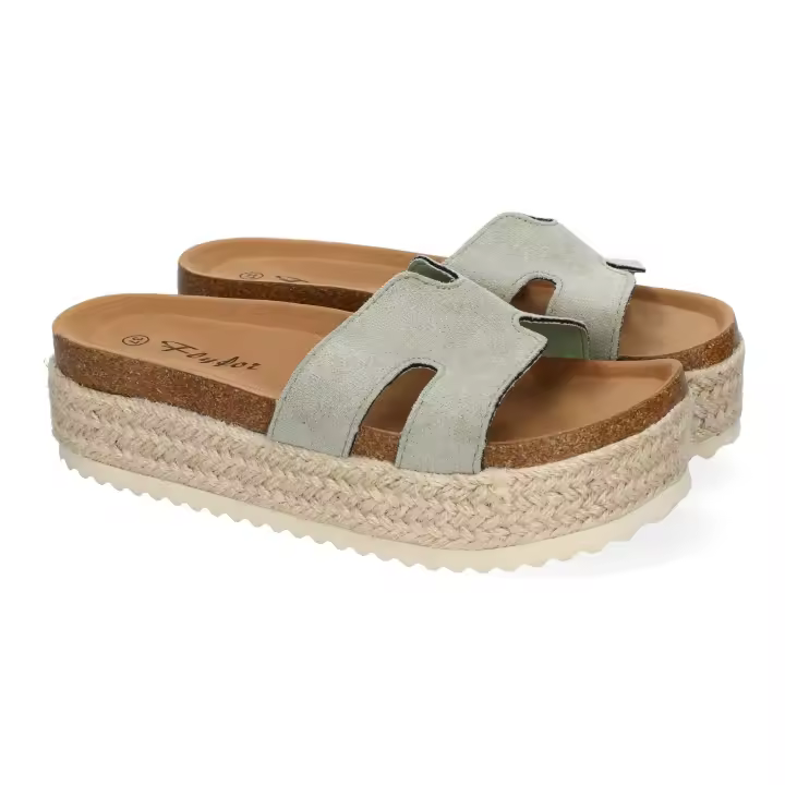 PuntoSalao Sandalias bio de plataforma en yute para mujer color verde M-288 - 1