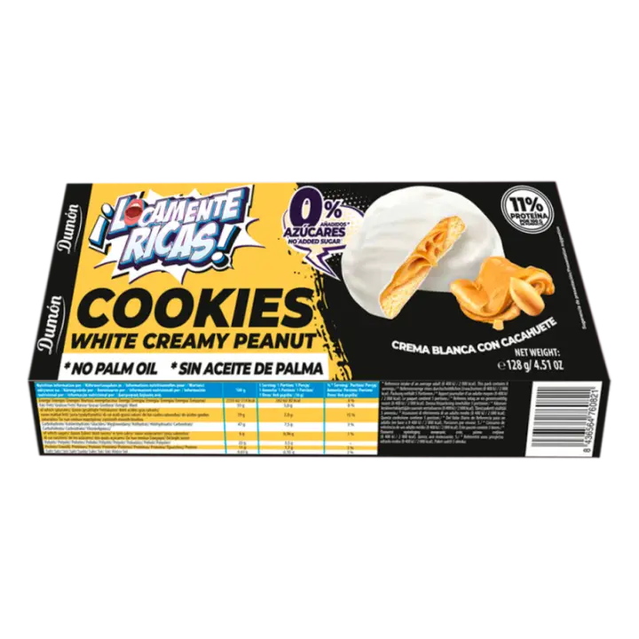 Cookies Locamentes Ricas Crema Blanca con Cacahuete | 128g | Packs 4 | 0% Azúcares | Dumon - 1
