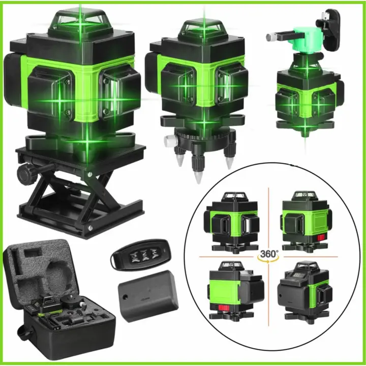 Nivel láser 4D automático de 360 ​​grados, 16 líneas, verde, con control remoto y soporte de pared - 1