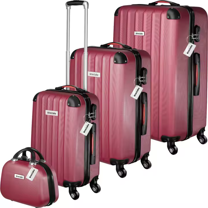 Tectake - Juego de 4 maletas de viaje Cleo, Báscula de equipaje, ABS, Asa con bloqueo a 3 alturas, Maleta grande, mediana y de cabina con un neceser, Trolleys, Ruedas giratorias 360° y extraíbles, Interior divisible, Cerraduras de combinación - 1