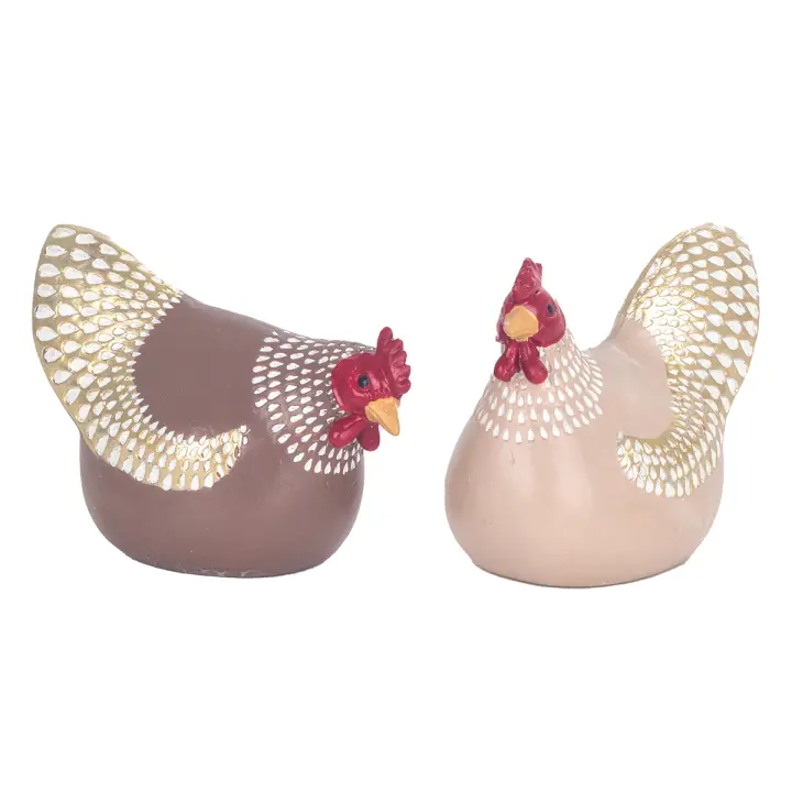CAPRILO REGALOS & DECORACIÓN Set de 2 Figuras Decorativas de Resina Multicolores "Gallinas Diferentes". Adornos y Esculturas. Animales. Regalos Originales. Decoración Hogar. 12 x 5,50 x 7 cm. - 1
